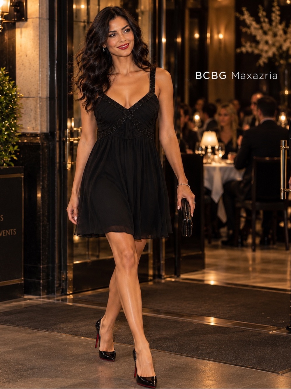 🌸BCBGMaxAzria Black Beaded Babydoll Mini Dress size 12 Cocktail Evening Feminine